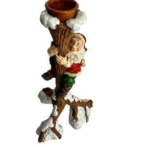 Santa Claus Climbing Tree Snow Pole Candle Holder Christmas Holiday Table Decor